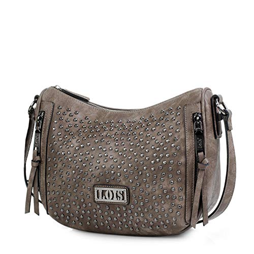 Lois - Bolso Bandolera para Mujer Pequeño Tipo Góndola. Cuero PU y Remaches. para Diario Paseo Vestir o Fin de Semana. Calidad Diseño Estilo Y Moda. Marca Original. 94656, Color Marron