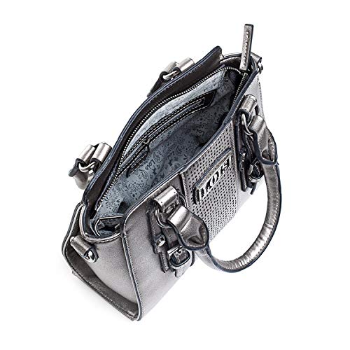 Lois - Bolso de Mujer de Mano Tipo Bowling. 2 Asas y Bandolera. Cuero PU y Hebillas. Elegante Resistente Cómodo y Práctico. Marca de Calidad y Diseño 95831, Color Metal