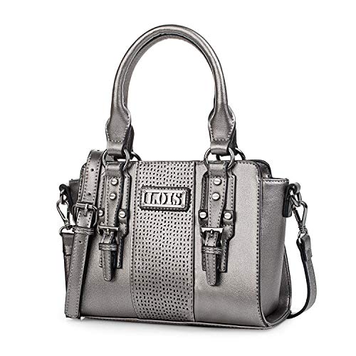 Lois - Bolso de Mujer de Mano Tipo Bowling. 2 Asas y Bandolera. Cuero PU y Hebillas. Elegante Resistente Cómodo y Práctico. Marca de Calidad y Diseño 95831, Color Metal