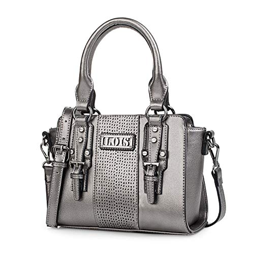 Lois - Bolso de Mujer de Mano Tipo Bowling. 2 Asas y Bandolera. Cuero PU y Hebillas. Elegante Resistente Cómodo y Práctico. Marca de Calidad y Diseño 95831, Color Metal