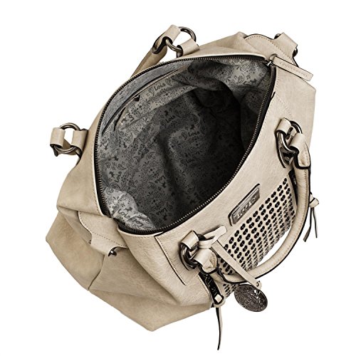 Lois - Bolso de Mujer Grande Tipo Bowling. 2 Asas y Bandolera. Cuero PU. Ideal para Diario o Compras. Calidad Marca y Diseño Elegante. Resistente y Duradero. con Remaches. 93147, Color Beige