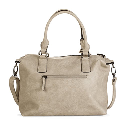 Lois - Bolso de Mujer Grande Tipo Bowling. 2 Asas y Bandolera. Cuero PU. Ideal para Diario o Compras. Calidad Marca y Diseño Elegante. Resistente y Duradero. con Remaches. 93147, Color Beige