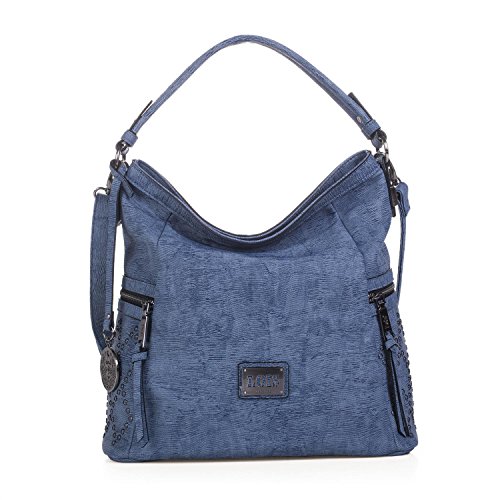 Lois - Bolso de Mujer Grande Tipo Hobo. Asa Larga y Bandolera. Cuero PU y Remaches. para Diario Paseo o Compras. Cómodo y Resistente. Marca Calidad y Bonito Diseño. 93970, Color Azul