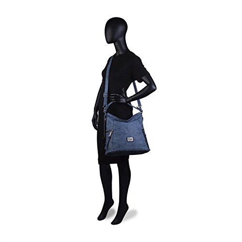 Lois - Bolso de Mujer Grande Tipo Hobo. Asa Larga y Bandolera. Cuero PU y Remaches. para Diario Paseo o Compras. Cómodo y Resistente. Marca Calidad y Bonito Diseño. 93970, Color Azul