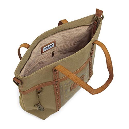 Lois - Bolso de Mujer Grande Tipo Shopping. Asas de Mano Largas. Ideal para Viaje Compras o Paseo. Muy Amplio. Resistente Elegante y de Calidad. Lona Estmpada. 91732, Color Kaki