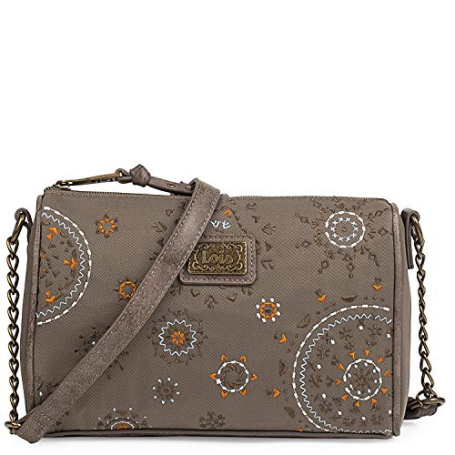 Lois - Bolso de Mujer Pequeño Bandolera. Lona y Cuero PU. Uso Diario o Fin de Semana. Rectangular. Resistente Ligero Cómodo y Práctico. Calidad Diseño Estilo y Marca. 304479, Color Marron