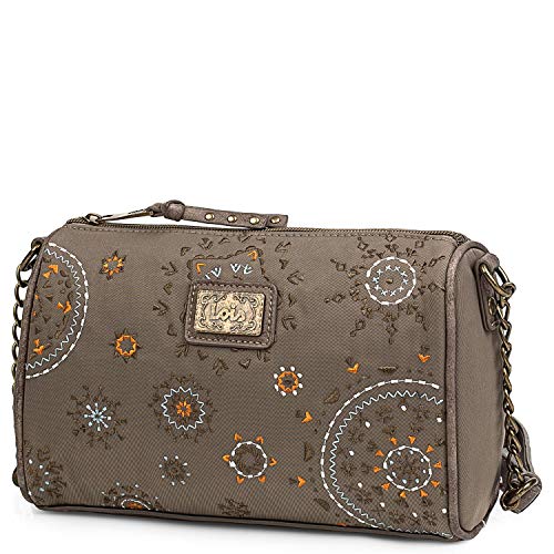 Lois - Bolso de Mujer Pequeño Bandolera. Lona y Cuero PU. Uso Diario o Fin de Semana. Rectangular. Resistente Ligero Cómodo y Práctico. Calidad Diseño Estilo y Marca. 304479, Color Marron