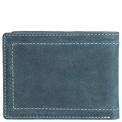 Lois - Cartera Hombre Piel con Monedero RFID. Billetero de Cuero Genuino. Tarjetas Documentación Billetes DNI Carnet. Caja para Regalo. Estilo Rústico 201507, Color Azul