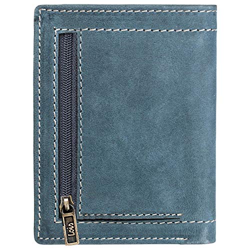 Lois - Cartera Hombre Piel con Monedero RFID. Monedero Billetero de Cuero Genuino. Tarjetas Billetes DNI Carnet. Caja para Regalo. Práctica Resistente y Pequeña. 201518, Color Azul