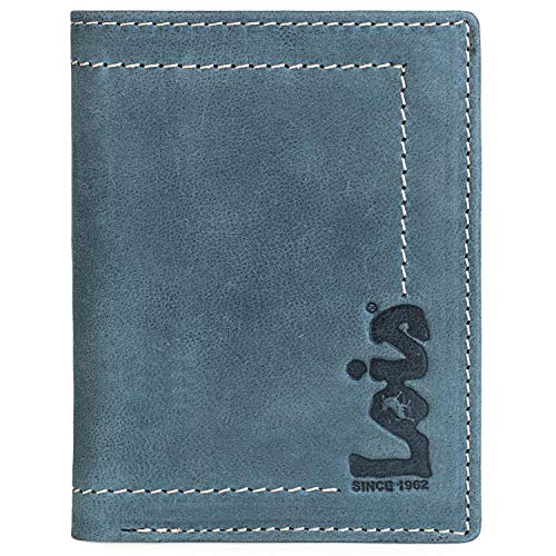 Lois - Cartera Hombre Piel con Monedero RFID. Monedero Billetero de Cuero Genuino. Tarjetas Billetes DNI Carnet. Caja para Regalo. Práctica Resistente y Pequeña. 201518, Color Azul