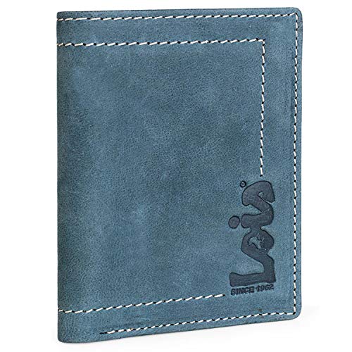 Lois - Cartera Hombre Piel con Monedero RFID. Monedero Billetero de Cuero Genuino. Tarjetas Billetes DNI Carnet. Caja para Regalo. Práctica Resistente y Pequeña. 201518, Color Azul