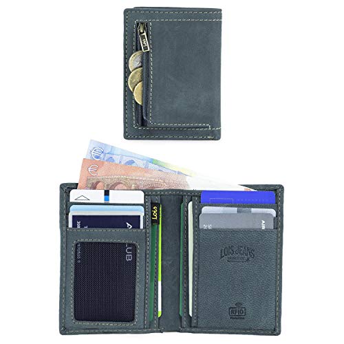 Lois - Cartera Hombre Piel con Monedero RFID. Monedero Billetero de Cuero Genuino. Tarjetas Billetes DNI Carnet. Caja para Regalo. Práctica Resistente y Pequeña. 201518, Color Azul