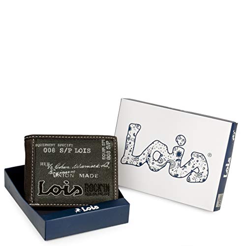 Lois - Cartera Juvenil de Chico. Lona Estampada. Billetero. Múltiples Compartimentos: Monedas Tarjetas Billetes DNI Carnet. Caja para Regalo Diseño Joven 201911, Color Marron
