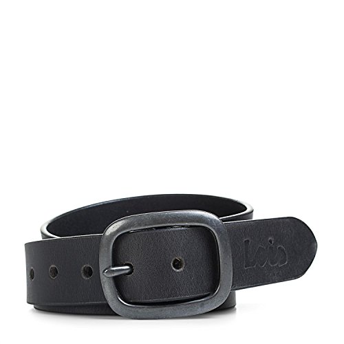 Lois - Cinturón de Cuero Piel Genuina. Hebilla Doble Metálica. Resistente Flexible Clásico y Duradero. Caja para Regalo Original. Vaquero y Chinos. Ancho 35 mm. 49802, Color Negro