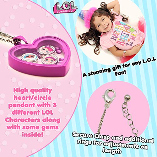 L.O.L. Surprise ! Colgante Para Niñas De Sus Muñecas LOL Favoritas | Collar Niña Cuello Rosa O Morado Con Mini Cristales Y Mini Fotos De Las Muñecas | Joyería Niñas