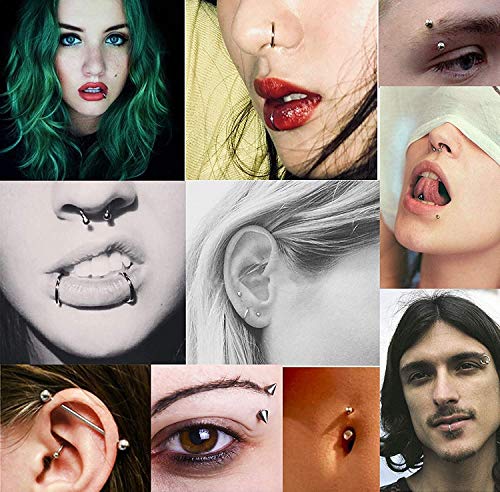 LOLIAS 107Pcs Acero Inoxidable Kit Piercing Anillo de Nariz para Mujeres Hombres Barbells Herradura Labios Piercing Lengua Ceja Ombligo Tragus Body Piercing (con Herramientas)