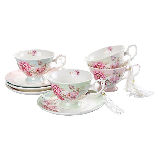 London Boutique Juego de 4 Tazas de té y platillo de Porcelana Estilo Shabby Chic, Vintage, Caja de Regalo (1 Juego de 4)