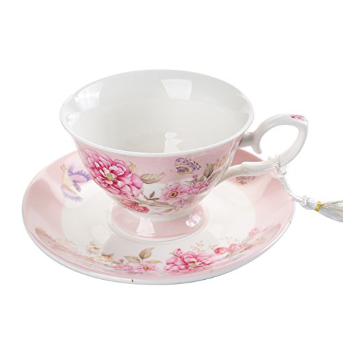 London Boutique Juego de 4 Tazas de té y platillo de Porcelana Estilo Shabby Chic, Vintage, Caja de Regalo (1 Juego de 4)