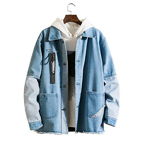 Longra Invierno Otoño Paño Hombre Otoño Tendencia Costura Cárdigan Hombre Outwear Abrigo Chaqueta de Mezclilla Top