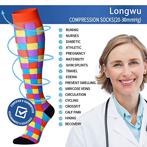 Longwu (3 pares Calcetines de Compresión Recuperación para Hombres y Mujeres (20-30 mmhg) Ideal para Dolor de Espinillas,Deportes,Dolor de Piernas,Varices,Trombosis Venosa Grave, Embarazo
