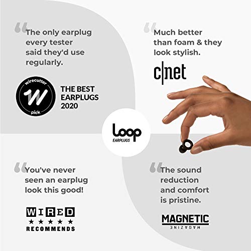 Loop Tapón para los Oídos con Reducción de Ruido - Quita Sonido 20 Decibelios - Accesorios Protección Auditiva, Conciertos, Música en Vivo - Auriculares de Silicona y Espuma - Negro