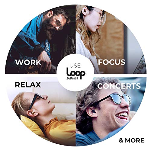 Loop Tapón para los Oídos con Reducción de Ruido - Quita Sonido 20 Decibelios - Accesorios Protección Auditiva, Conciertos, Música en Vivo - Auriculares de Silicona y Espuma - Negro