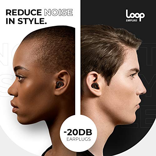 Loop Tapón para los Oídos con Reducción de Ruido - Quita Sonido 20 Decibelios - Accesorios Protección Auditiva, Conciertos, Música en Vivo - Auriculares de Silicona y Espuma - Negro