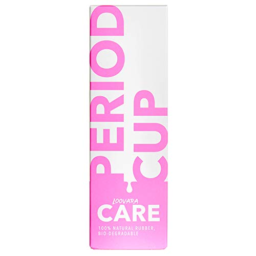 Loovara Set de Copa Menstrual, Detergente Esterilizador, Bolsa | 100% Natural y Vegano | Taza de Goma de Comercio Justo, Sin Silicona, Reutilizable, Suave | 150ml Spray Bio Sanitizante | Talla M