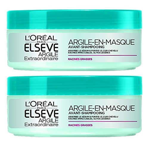 L'Oréal Paris Elvive extraordinario ante mascarilla de arcilla Champú para cabello graso 150 ml Juego de 2