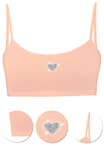 LOREZA ® Top Interior para niña - Sujetador Deportivo Infantil con cristalitos y Purpurina - Algodón - Modelo 2 - Pack de 5-10-11 años