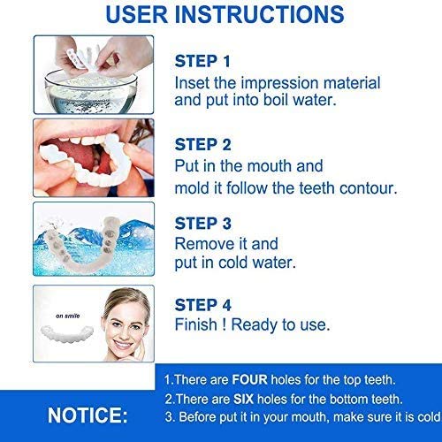 Los apoyos instantánea carillas dentaduras, dentaduras postizas Instant Cover Sonrisa Superior e Inferior cómodo Snap en los Dientes Falsos Dientes Portada ficticia,2pair