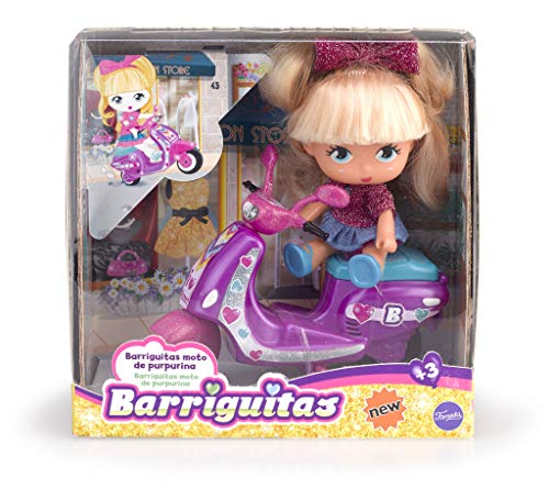 los Barriguitas - Scootie de Purpurina, Moto con 1 fmuñeca, para niños y niñas de 4 a 8 años (Famosa 700014934)