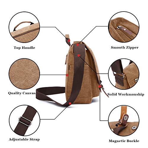 LOSMILE Bolsos Bandolera Bolsa de Hombro 15.6 Pulgadas Bolsa de Ordenador Bolso de Mano Lona Maletines para la Escuela y el Trabajo. (Café)