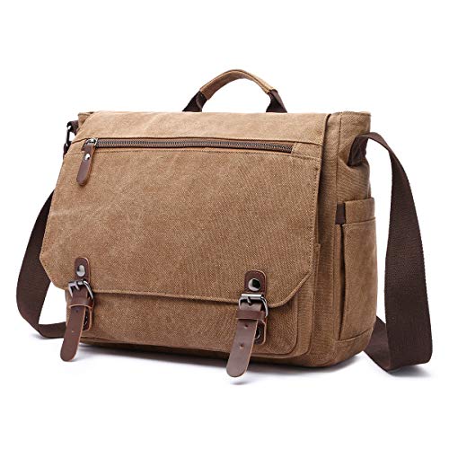 LOSMILE Bolsos Bandolera Bolsa de Hombro 15.6 Pulgadas Bolsa de Ordenador Bolso de Mano Lona Maletines para la Escuela y el Trabajo. (Café)