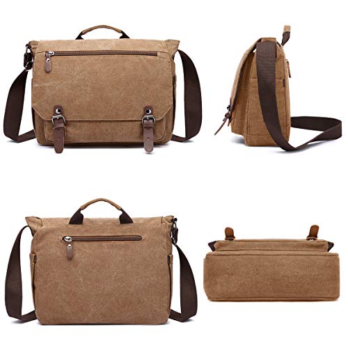 LOSMILE Bolsos Bandolera Bolsa de Hombro 15.6 Pulgadas Bolsa de Ordenador Bolso de Mano Lona Maletines para la Escuela y el Trabajo. (Café)