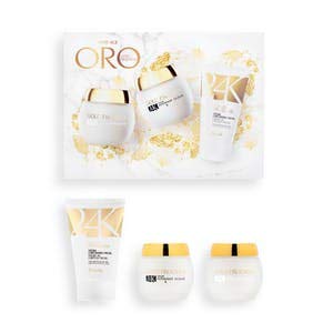 Lote facial mujer Deliplus 24 K Gold progress contiene crema facial día 50 ml, crema multirreparadora noche 50 ml y crema limpiadora facial 100 ml