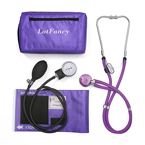 LotFancy Esfigmomanómetro Aneroide Profesional con Dual Estetoscopios, Tensiometro Monitor Manual de Presión Arterial Manual, Adulto Manguito 25-40.6cm con Bolsa de Almacenamiento