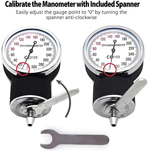 LotFancy Esfigmomanómetro Aneroide, Tensiometro Monitor Profesional de Presión Arterial Manual, Manguito Adulto Grande con Estuche - Negro (25-40cm)