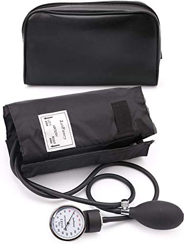 LotFancy Esfigmomanómetro Aneroide, Tensiometro Monitor Profesional de Presión Arterial Manual, Manguito Adulto Grande con Estuche - Negro (25-40cm)