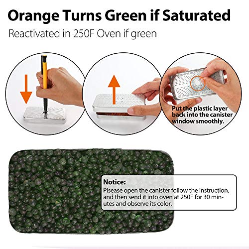 LotFancy Gel de Sílice Desecante de Bote, Cambio de Color Perlas de Naranja Reutilizable Deshumidificador 40g x 2 Cajas, No Tóxico, Seguro, Sin Cloruro de Cobalto II