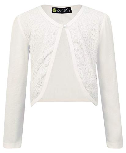 LOTMART Manga Larga niña Frente Abierto Bolero Torera Infantil Chaqueta Cárdigan Promocional Pluma con Cada Paquete - Crema, 11-12 Años