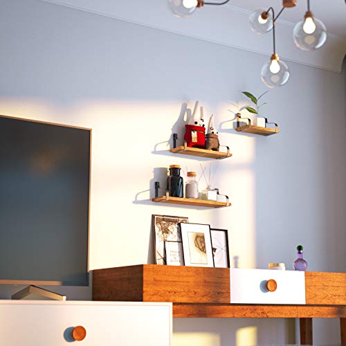 Love-KANKEI® Estantes de Pared Juego de 3 Estantes Flotante Madera y Hierro Carga Máxima 20 Kg para Sala de Estar Oficina de Oficina Cuarto de baño o Cocina