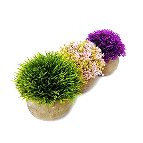 Lovelyz - Set de 3 flores artificiales en maceta, plantas artificiales, mini flores bonsái, para bodas, oficina, regalo, balcón, salón, casa