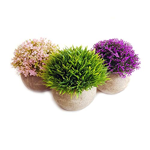 Lovelyz - Set de 3 flores artificiales en maceta, plantas artificiales, mini flores bonsái, para bodas, oficina, regalo, balcón, salón, casa