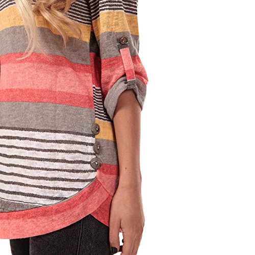 Lover-Beauty Camisa Mujer Raya Cuello Redondo Manga Larga Casual Suelto Blusa Rojo y Top Azul Jersey Stripe Shirt Otoño Verano Navidad y Halloween