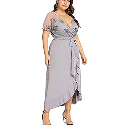 Lover-Beauty Vestido Corto Sexy Plus Size Raya Escote-V Volante con Manga Corta Falda Paragua Tutu Punto