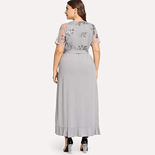 Lover-Beauty Vestido Corto Sexy Plus Size Raya Escote-V Volante con Manga Corta Falda Paragua Tutu Punto