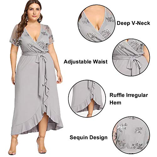 Lover-Beauty Vestido Corto Sexy Plus Size Raya Escote-V Volante con Manga Corta Falda Paragua Tutu Punto