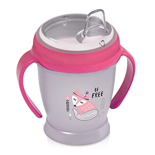 LOVI Mi Taza Antigoteo de Bebé | Vaso de Aprendizaje Antiderrames | 210 ml | 9+ Months | Beber sin Derramar | Sin BPA | Boquilla de Silicona Suave | Fácil de Limpiar| Rosa