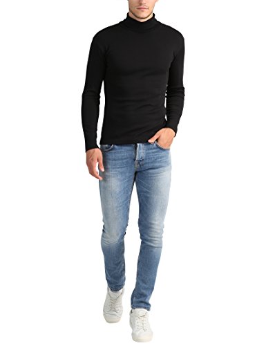 Lower East Camiseta con cuello alto Slim Fit para hombre, Negro, M